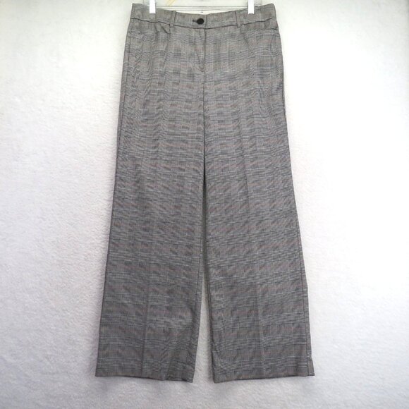LOFT Pants Womens 10 Gray Plaid High Waist Trouser Wide Leg Stretch Career - Picture 1 of 11